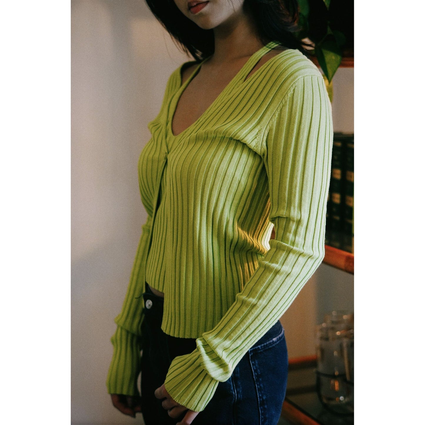 Lime Green 2 in 1 Ribbed Cardigan